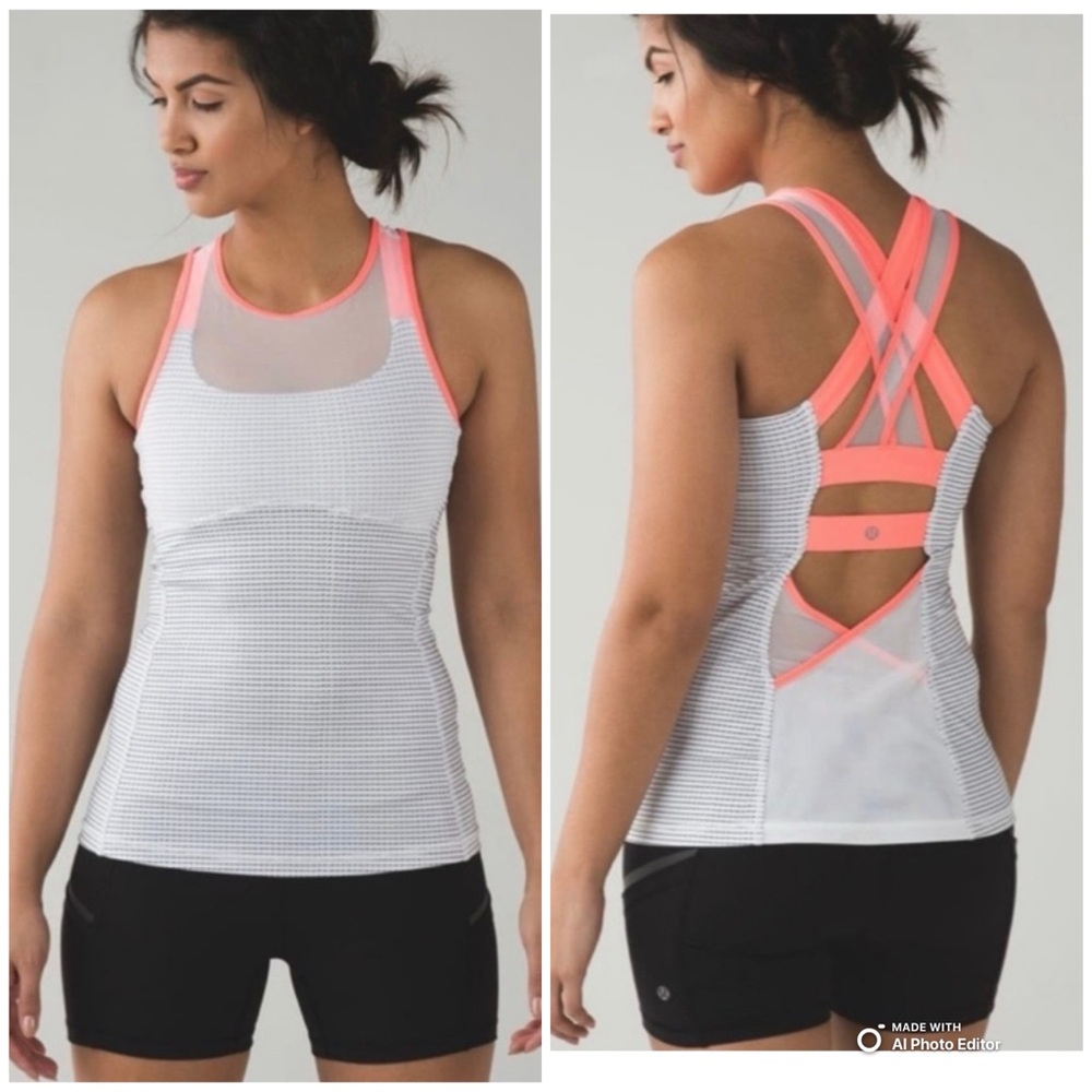 Lululemon Ready,Set,Sweat Tank Double Dot White Black/Very Light Flare Size 4 - Picture 1 of 15